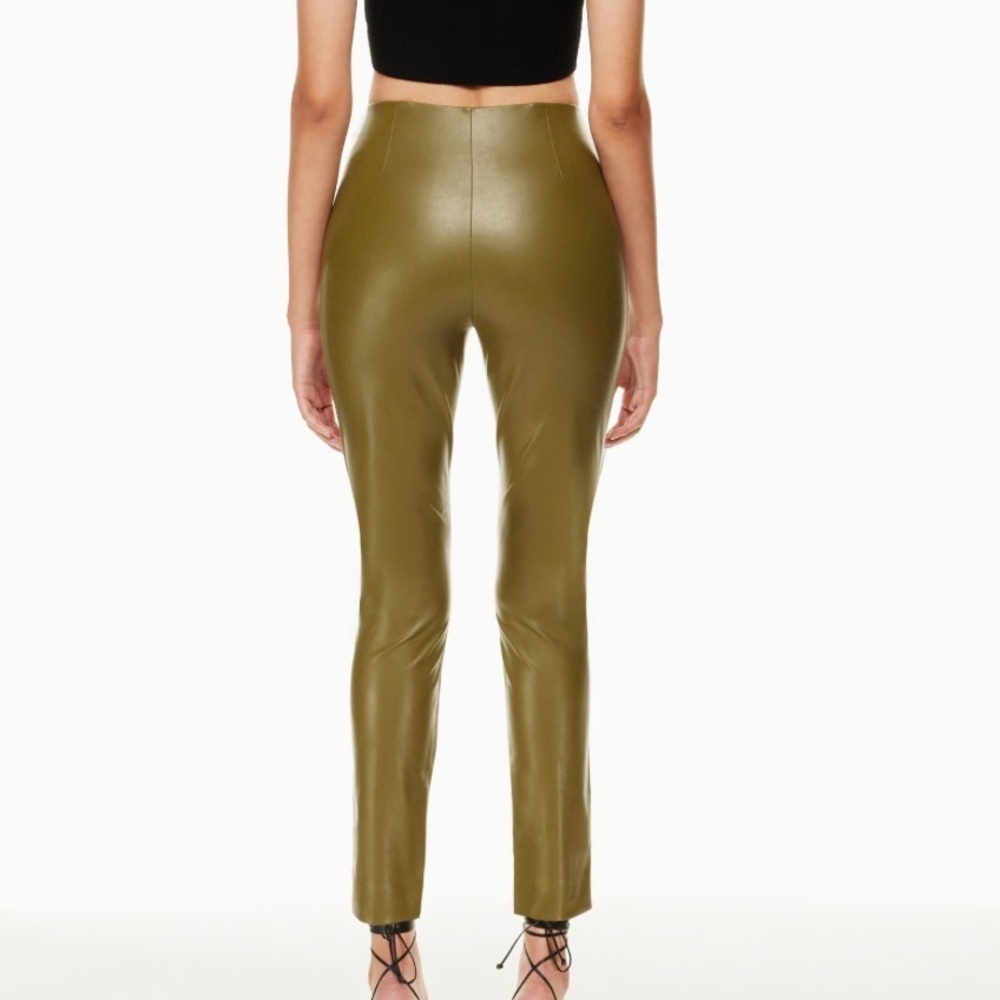 Babaton Aritzia Frida Olive Green Faux Leather Skinny Pants 4 - Picture 2 of 11